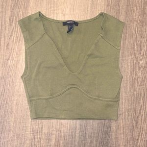 Green Ribbed Crop Top